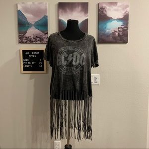 Torrid AC/DC Gray Fringe Shirt Top Size 2 18 20 2X AC DC